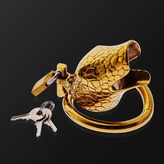 Golden men's snake-shaped chastity lock