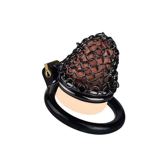 New black gauze mesh chastity lock metal stainless steel hand-stitched dense hole armor penis
