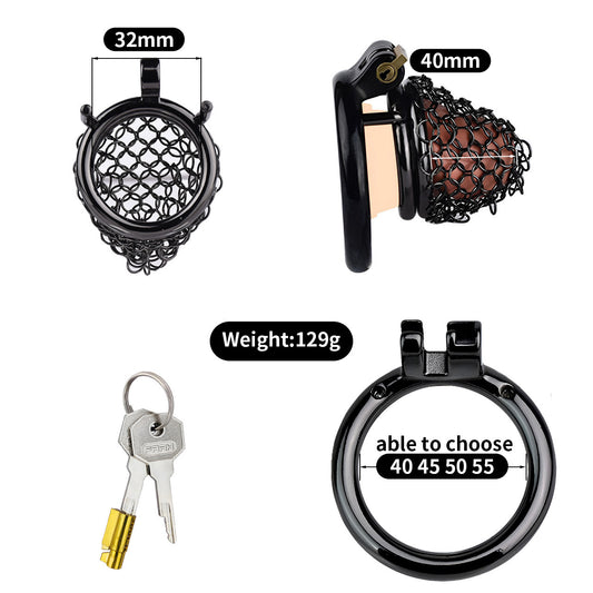 New black gauze mesh chastity lock metal stainless steel hand-stitched dense hole armor penis